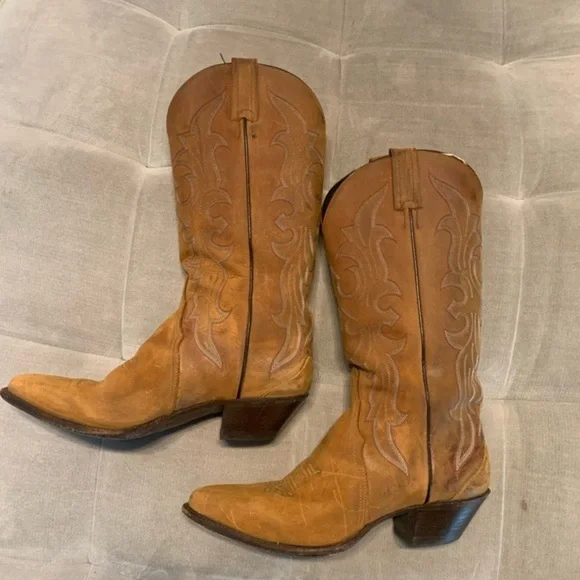 Tony Lama Cowboy Cowgirl Western Boots Leather Embroidered Brown Tan Size 8.5M - Picture 2 of 12